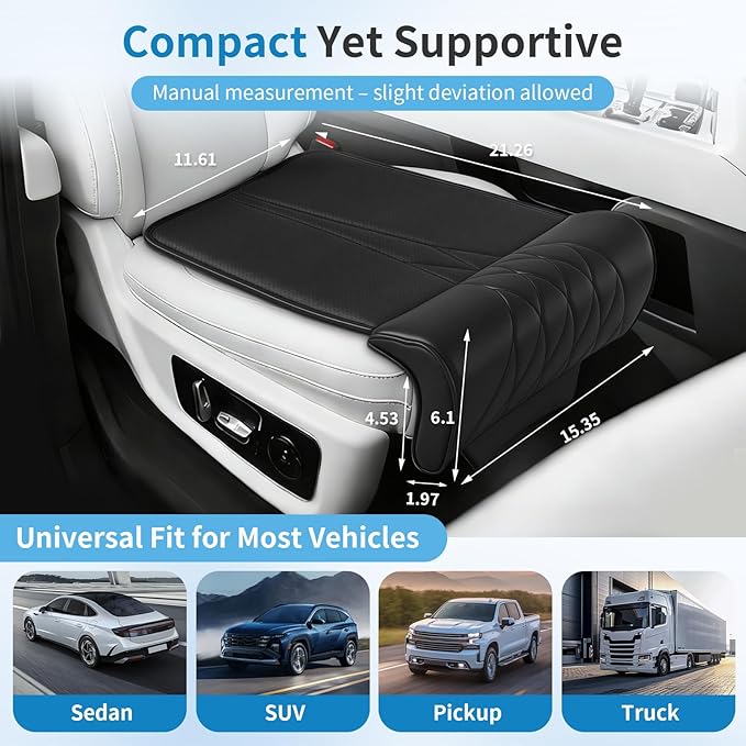 Car Seat Leg Extender Support Cushion, Leather Leg Rest Pad Breathable Perforations & Memory Foam, Anti-Wrinkle Surface Universal Car Seat Cushions Fit for Car Office Chair, Black