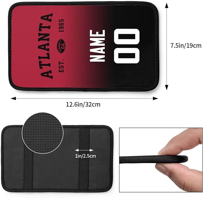 Custom Car Armrest Cover,Add Personalized Name and Number As Gifts for Loyal Football Fans,Auto Center Console Pad Car handrail Box Cushion,Fit for Most Car
