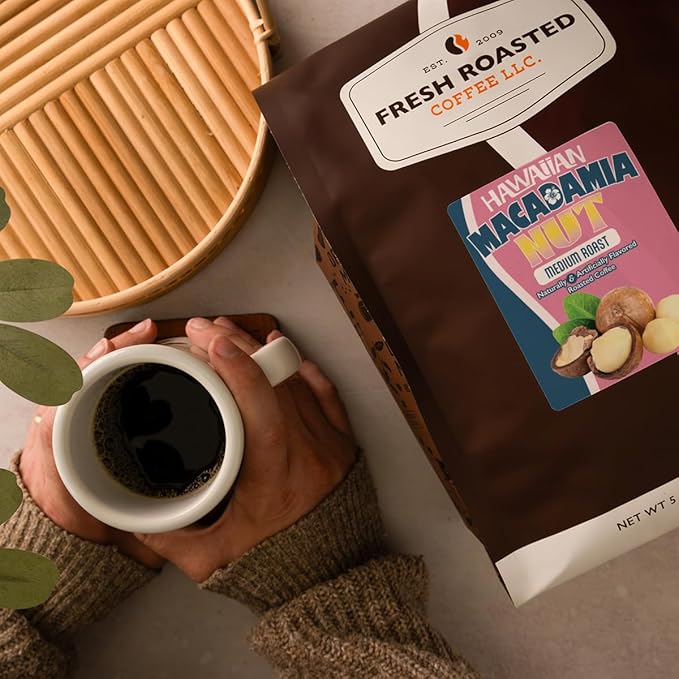 Fresh Roasted Coffee, Hawaiian Macadamia Nut Flavored Coffee, 5 lb, Medium Roast, Kosher, Ground