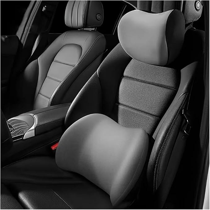 Memory Foam Car Neck Pillow & Waist Cushion - Soft fit for Seat Headrest & Lumbar Support for Comfort(Hb-Black 1set)