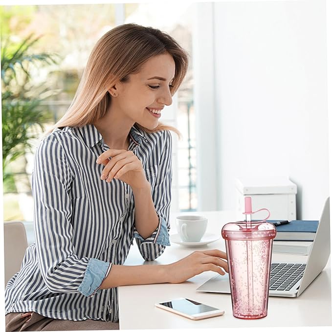 Double Wall Tumbler with Lid and Straw, 420ml/14.2oz Safe Insulated Cup with Straw, Leakproof Glitter Cups, Portable Water Cup with and Lid for School, Office, Travel Style 1 water tumbler
