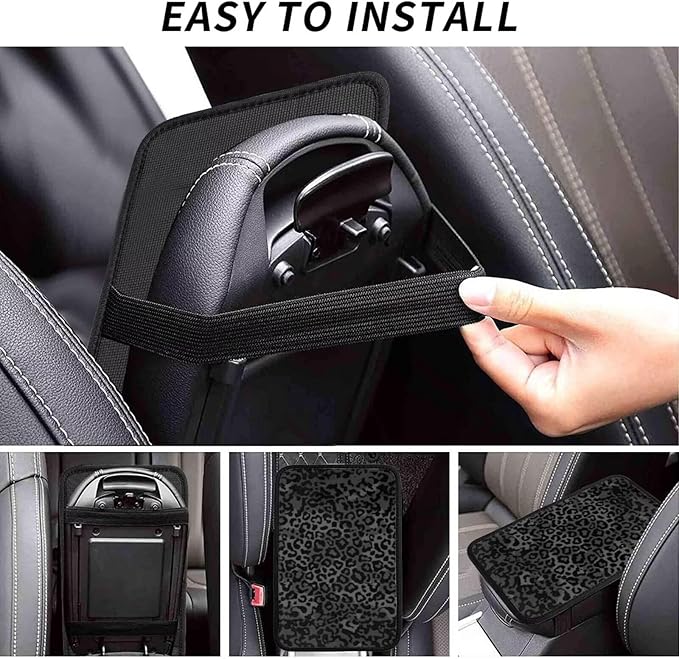 Black Leopard Armrest Cover Cheetah Animal Car Interior Accessories Anti-Scratch Armrest Lid Protector Pad Scratch Resistant Arm Rest Cover for Truck Van Sedans