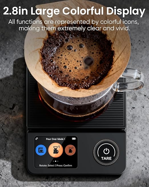 INSMART Coffee Scale with Timer, Bluetooth Espresso Scale with App Sync 5kg/0.1g High Precision, Large Color Display Digital Kitchen Scale, 5 Units & 3 Brew Modes for Pour-Ove, Espresso, Kitchen