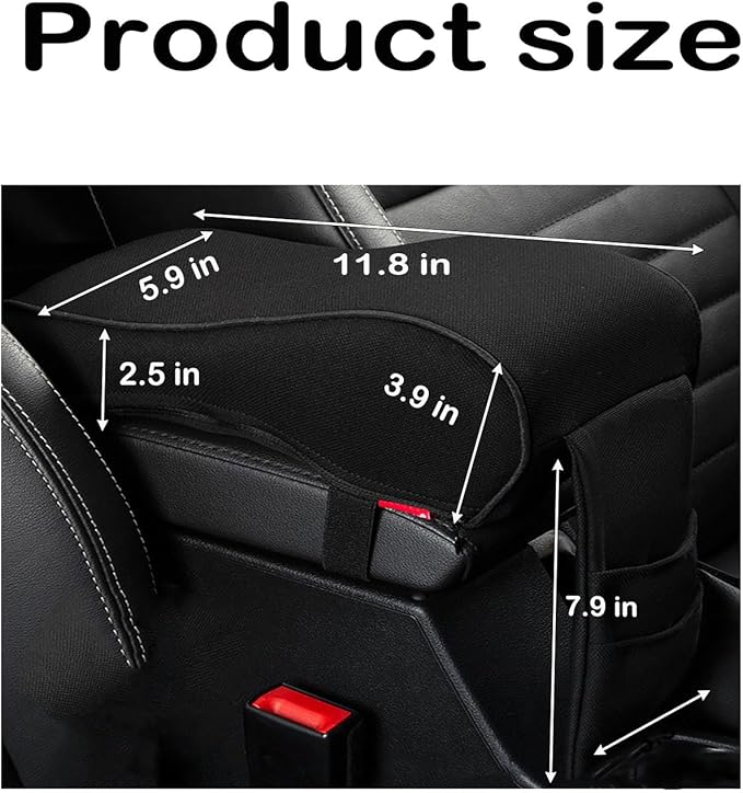 Auto Center Console Armrest Pillow, Memory Foam Car Armrest Cushion with Phone Holder Storage Bag Universal Fit for Most Car (Black)