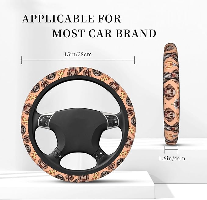 German Shorthaired Pointer Pizza Car Steering Wheel Cover, 15 Inch Steering Wheel Cover Stylish Decor for Most Cars