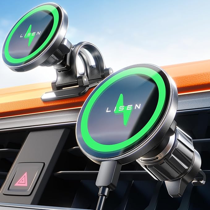 LISEN for 15W MagSafe Car Mount Charger,Air Vent/Dashboard iPhone Magnetic Wireless Car Charger,Super Fast Charging MagSafe Charging Mount Wireless for iPhone 16 15 14 13 12,Black