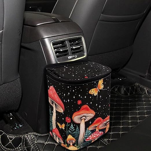 Hanging Mushroom Car Trash Bin Interior Accessories Portable Vehicle Garbage Cans Bag for Back Seat Washable Mini Car Trash Cans for Front Back Seat