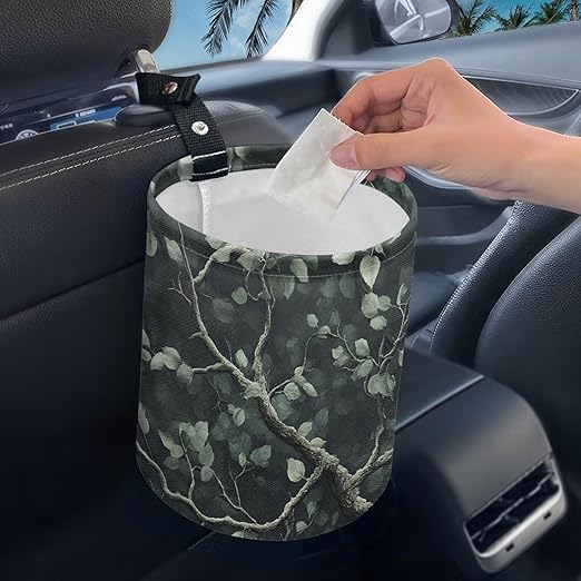 Tree Leaves Auto Trash Bin Trash Bag for Cars Hanging Headrest for Back Seat Collapsible Reusable Waterproof Car Organizer