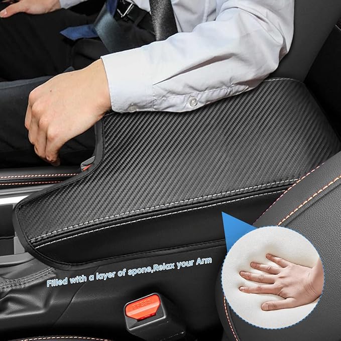 INTGET Car Center Console Armrest Cover for Subaru Crosstrek Accessories 2018-2022 2023 Impreza 2017-2023 Leather Arm Rest Box Lid Cover Seat Protector (Black with Carbon Fiber Texture)