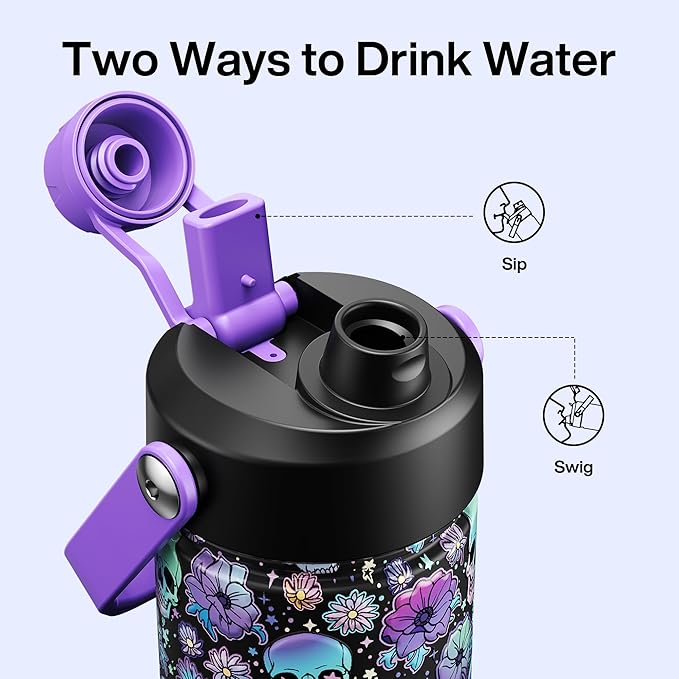 ENCOOL Insulated Water Bottle with Straw Stainless Steel Water Bottle, Leak-Proof, BPA-Free, Double Wall Vacuum Keeps Cold for 24 Hours for Sports, Travel, School (26 oz, Floral Afterlife)