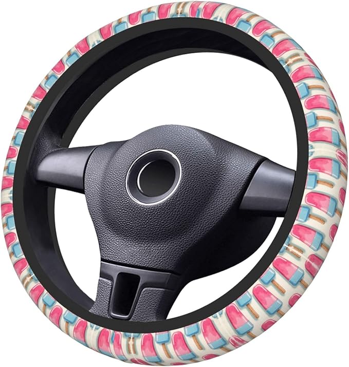 Ice-Pop Sicle Watercolors Car Steering Wheel Cover, 15 Inch Steering Wheel Cover Stylish Decor for Most Cars