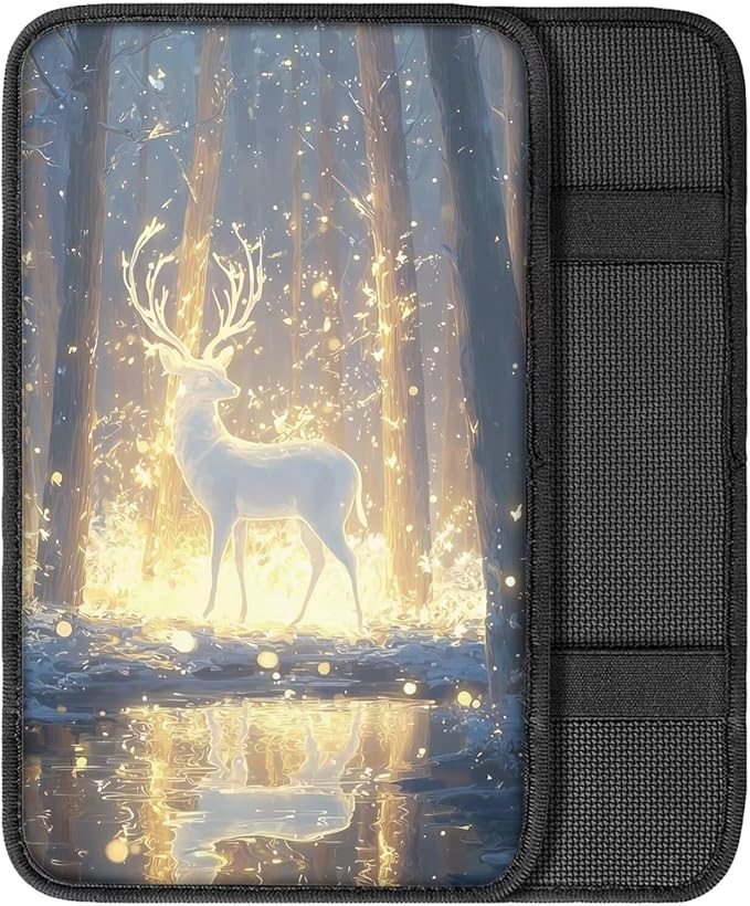 Deer Forest Print Car Center Console Cushion Pad Dust-Proof Universal Armrest Cover Decorative Car Interior Accessories for Truck Sedan SUV