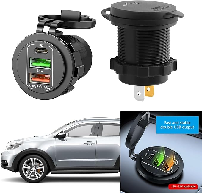 Double USB C Ports 45W High Speed Car Heavy Duty for Trucks Boats Multi Port Car Chargers with Dustproof Cover