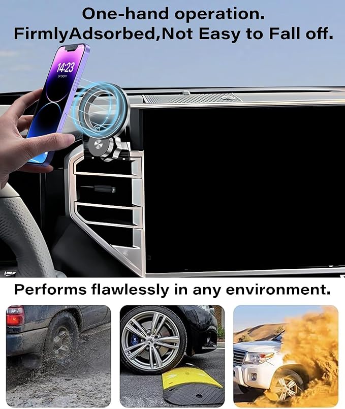 Magnetism Car Phone Holder for 2022-2025 Toyota Tundra / 2023 2024 2025 Toyota Sequoia Accessories Compatible with MagSafe Hands-Free 360 Degree Rotation Adjustable Cell Phone Mount