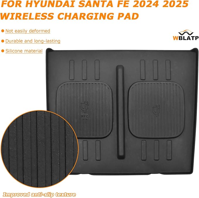 Wireless Charger Mat Center Console Non-Slip Fit Hyundai Santa Fe 2024 2025 2026 Car Accessories Wireless Charging Protective Pad Phone Charge Area Protection Heat Insulating Silicone Material