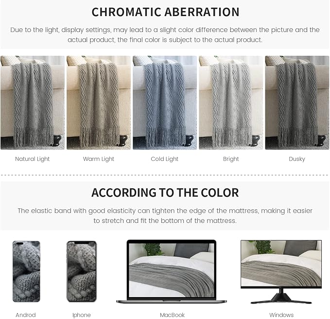 BOURINA Greyish Throw Blanket 50x60 Inches Throw Textured Solid Soft Sofa Couch Decorative Knit Blanket