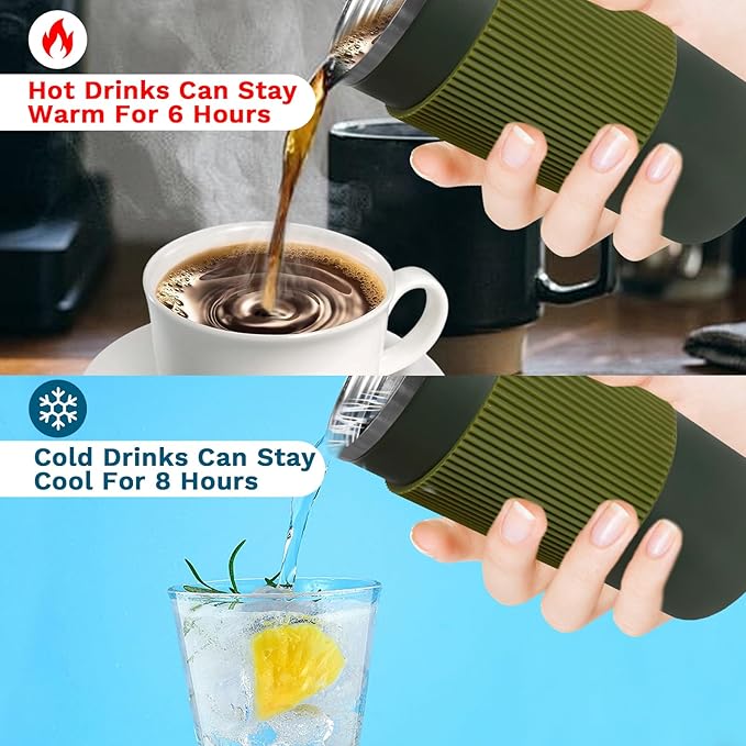 YINBAOGE Upgraded Insulated Travel Coffee Mug, Spill Proof & Leak Proof, Portable Camping Stainless Steel Tumbler, Reusable Thermal Coffee Cup with Lid for Hot & Cold Drinks (4th-Green, 15OZ)