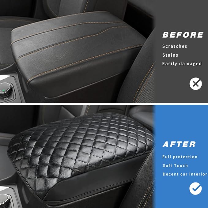 INTGET Center Console Armrest Cover for Chevy Traverse Accessories 2018-2023 2019 2020 2021 2022 Leather Middle Console Lid Pad Protector Elbow Arm Rest Covering Car (Black with Cushion Texture)