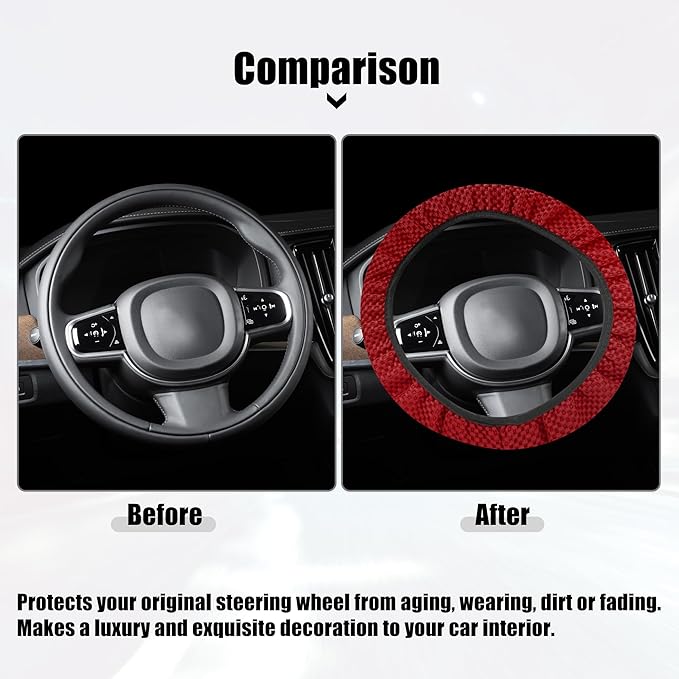 X AUTOHAUX Steering Wheel Cover Universal Elastic Stretch Antislip Breathable Microfiber Ice Silk Interior Trim Wheel Protector for Car Truck SUV Red