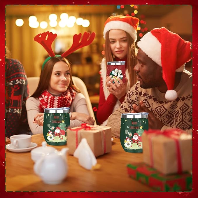 MEZMUT Christmas Wine Tumbler Unique Mom Christmas Gifts for Women Her 12oz Stainless Steel Wine Glass Christmas Cups Insulated Tumblers with Lids&Straws Double Wall Vacuum Coffee Tumbler Mugs