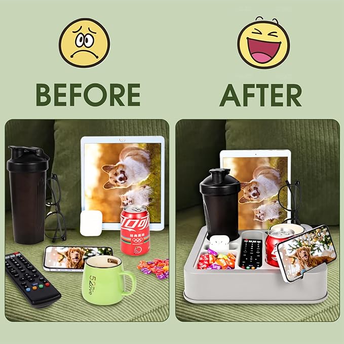Couch Cup Holder Bed Caddy Couch Caddy Couch Tray Cup Holder for Couch,Couch Caddy with Cup Holder for Remote Phone Tablet Beverage Snack Gray.