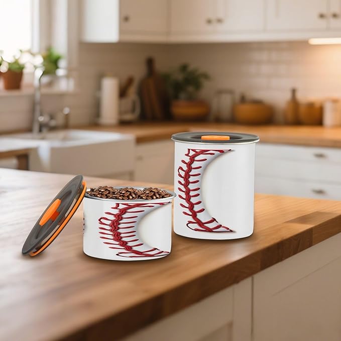 YETTASBIN Baseball Seam Airtight Food Storage Containers 500ml/19oz, Stainless Steel Coffee Canisters with Vacuum-Lock Lid for Kitchen Organization, Coffee Bean, Tea, Sugar, Flour