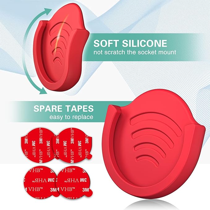 pop-tech Grip Mount for Socket User, 2 Pack Silicone Car Phone Holder for Phone Collapsible Grip/Stand with 3M Sticker Pads Replacement for Dashboard, Office, Home, Desk, Kitchen, Wall and More Red