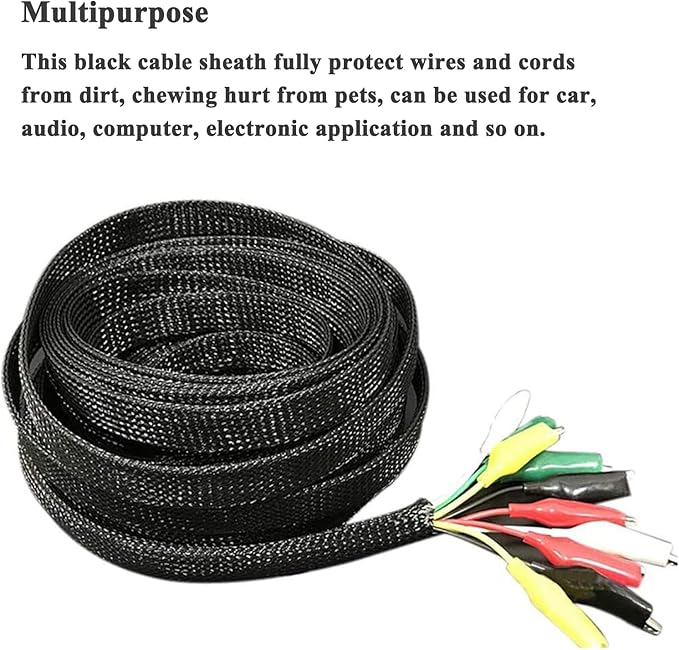 25ft - 1/2 Inch Cable Management Sleeve Protector,Wire Loom PET Expandable Wire Sleeving for Office TV Computer Home Theater Engine Bay Cord Organizer,Protect Cables from Pet Cat Dog Chewing,Black