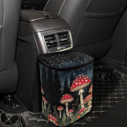 KEIAHUAN Red Mushroom Car Garbage Bag Hanging Large Capacity Car Trash Can with Lid Multipurpose Garbage Bin Portable Grocery Organizer Bag for Back Front Seat