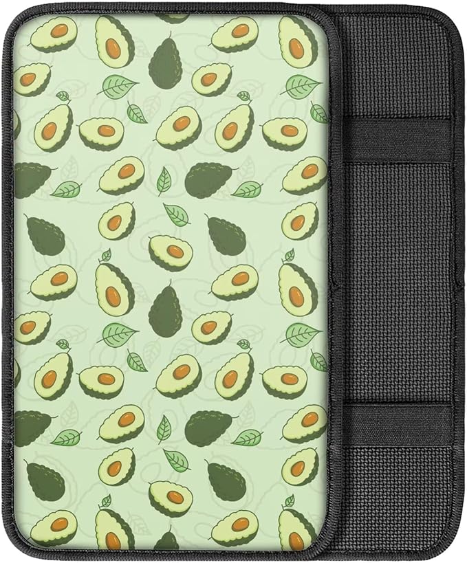 Green Avocado Car Armrest Pad Breahtbale Soft Auto Center Console Dustproof Arm Rest Protector Cover Cushion Universal Fruit Car Interior Accessories