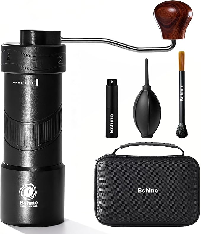 Bshine manual coffee bean grinder with Carrying Case,Numerical External Adjustable,conical burr hand crank coffee grinder mini molino para cafe,moledor de cafe de grano molino para cafe