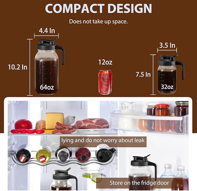 Cold Brew Coffee Maker Pitcher, Black 64 Oz Heavy Duty Wide Mouth Glass Mason Jar pour spout Lid with Stainless Steel Filter for Iced Coffee, Ice Drinks