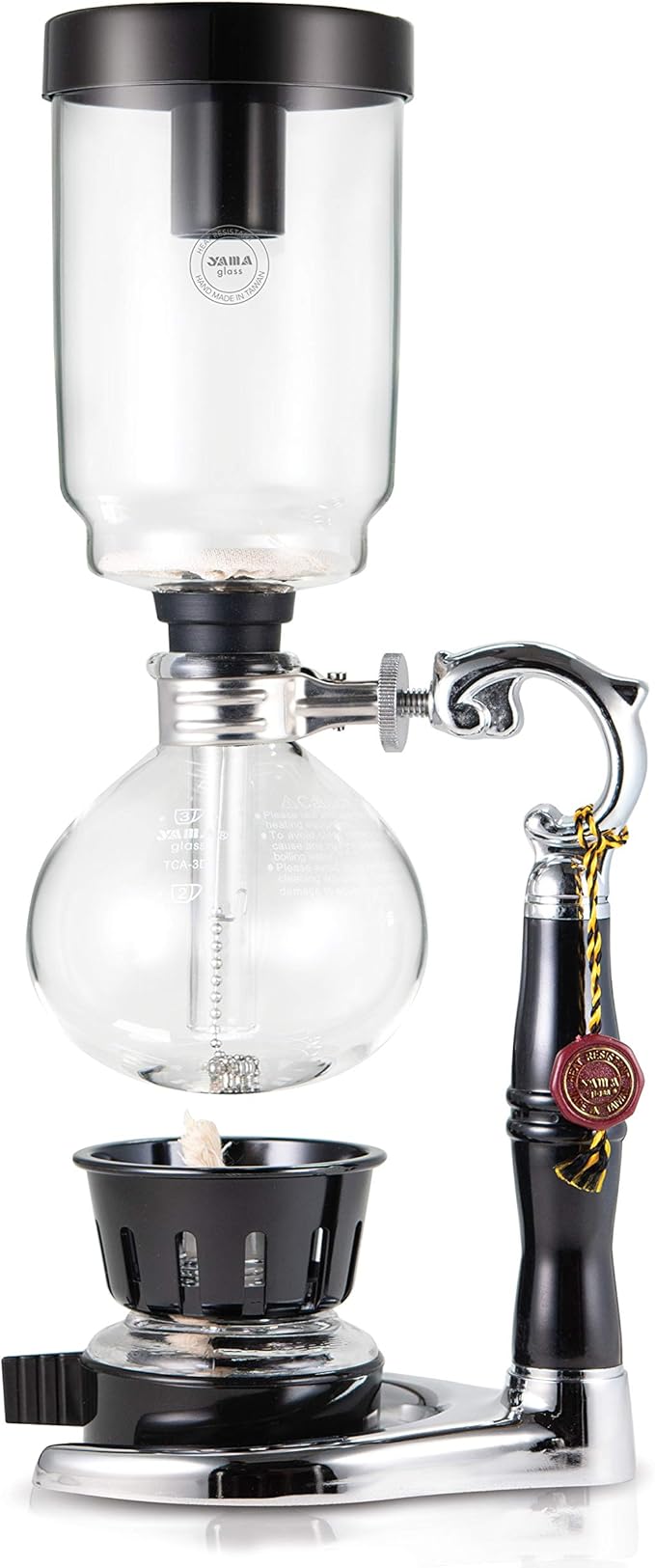 YAMA Glass 3 Cup Tabletop Siphon Gravity Coffee Maker with Alcohol Burner