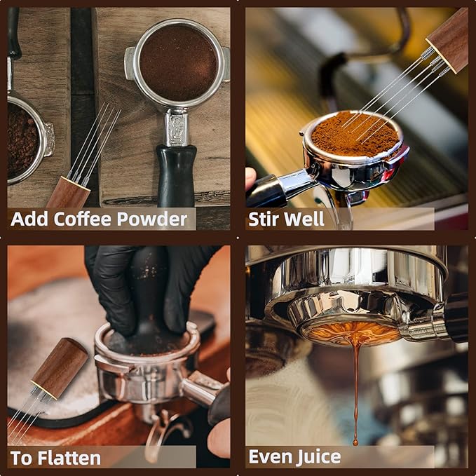 Zolunu Espresso Coffee Stirrer 5 Needles 0.4mm Espresso Distribution Tools, Natural Wood Handle and Stand (Rosewood)