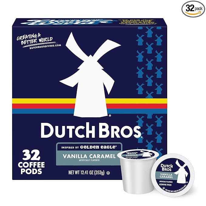 Dutch Bros Vanilla Caramel Flavored Coffee Inspired by Golden Eagle®, 32 Count, Medium Roast, Single Serve Coffee Pods for Keurig K-Cup Brewers