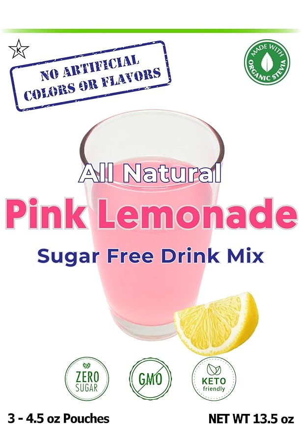 GramZero All Natural Pink Lemonade Zero Calorie Sugar Free Drink Mix, Great For Nutrition Club Loaded Tea, Stevia Sweetened