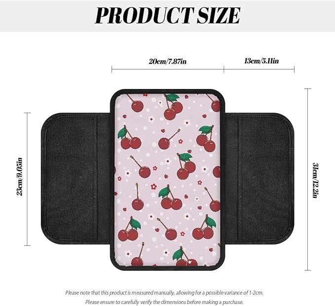 Dreaweet Car Armrest Cover Center Console Pink Cherry Car Accessories Center Console Covers with Pockets for Car SUV Truck Sedan,Cute Car Arm Rest Cushion Pad for Women