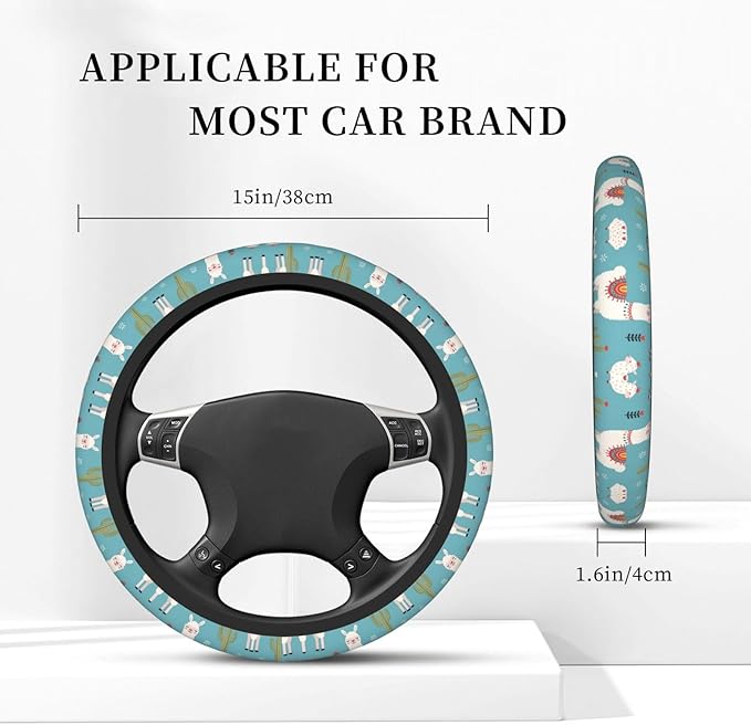 Llama-Print Neoprene Steering Wheel Covers Women Men Car Accessories, Universal 15 Inch Fit Auto, Suvs, Truck