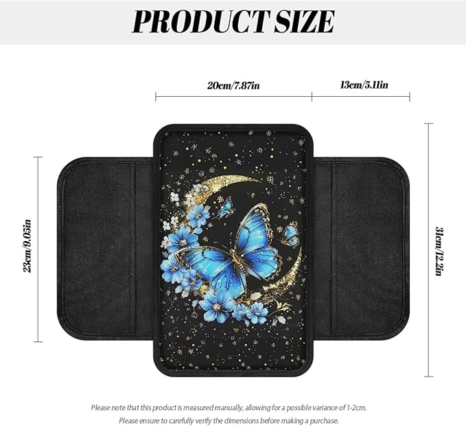 BIGCARJOB Blue Butterfly Car Center Console Cover Universal Armrest Cover for Car Center Console with Side Storage Portable Middle Console Cover Auto Center Console Organizer Bag