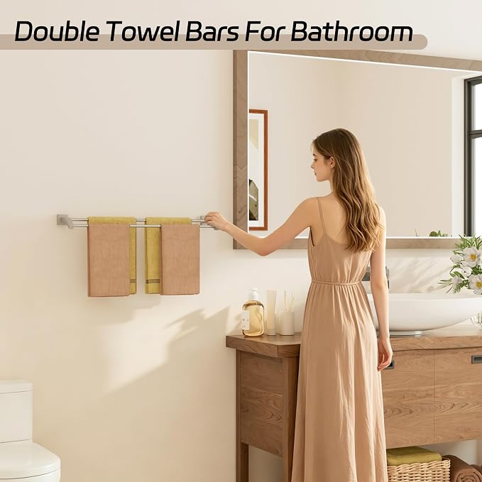 Alise Double Towel Bar, 32 Inch Towel Rack for Bathroom Wall Mounted, SUS304 Stainless Steel Bathroom Towel Holder Joining Process Towel Rail for Bathroom, Brushed Nickel