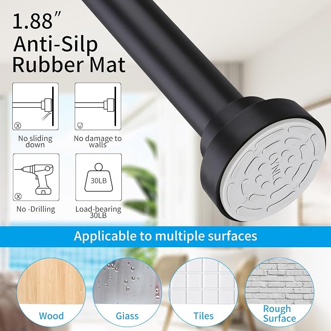 YNL Shower Curtain Rod 34-96 Inches(2.8-8ft), Adjustable Shower Rod No Drilling, Non-Slip, Never Rust, Stainless Steel, Suitable for Bathroom Window, Matte Black