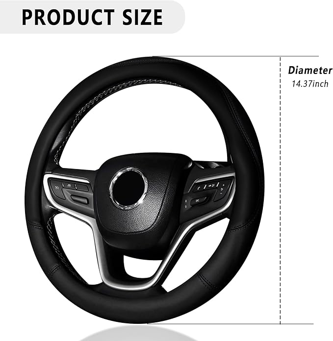 Color Blocking Car Steering Wheel Cover,Leather Steering Wheel Cover Women/Men Car Decorations,Universal Anti-Slip Steering Wheel Accessories Fit for 14.5-15" Steering Wheel (Black)