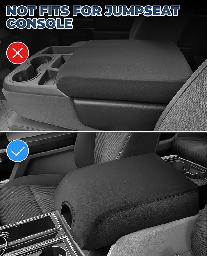 ISSYAUTO Center Console Cover Compatible with 2015-2020 F150, 2017-2022 F250 F350 F450, 2018-2023 Expedition, Neoprene Armrest Cover Customized Arm Rest Cover (Bucket Seat Only)