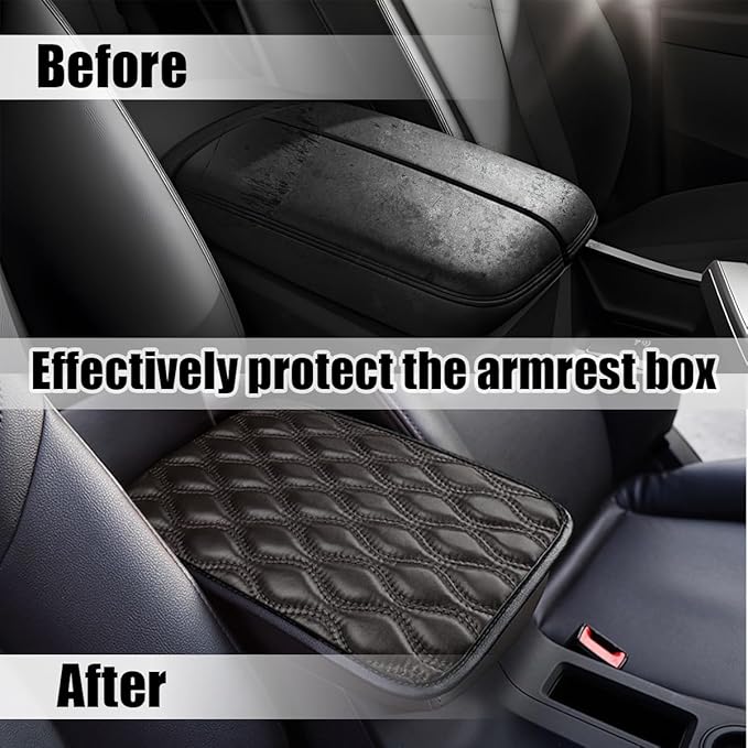 Car Center Console Cover, Leather Vehicle Armrest Seat Box Pad, Comfortable Memory Foam Automotive Interior Protection Cushion Mat Accessories, Universal for SUV, Sedan, Truck (Coffee)