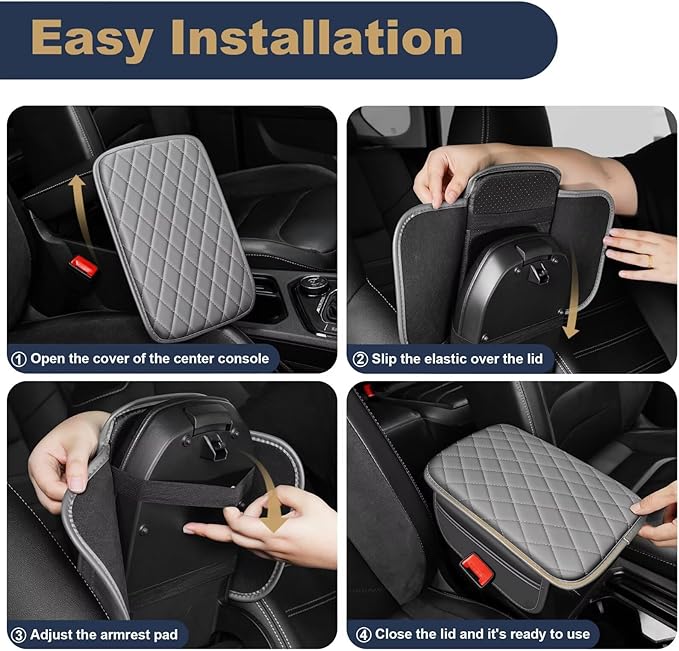 YORKNEIC Center Console Cover Fit for Lincoln Aviator Armrest Cover for Car with 2 Side Pockets Faux Leather Middle Console Cover (Grey)