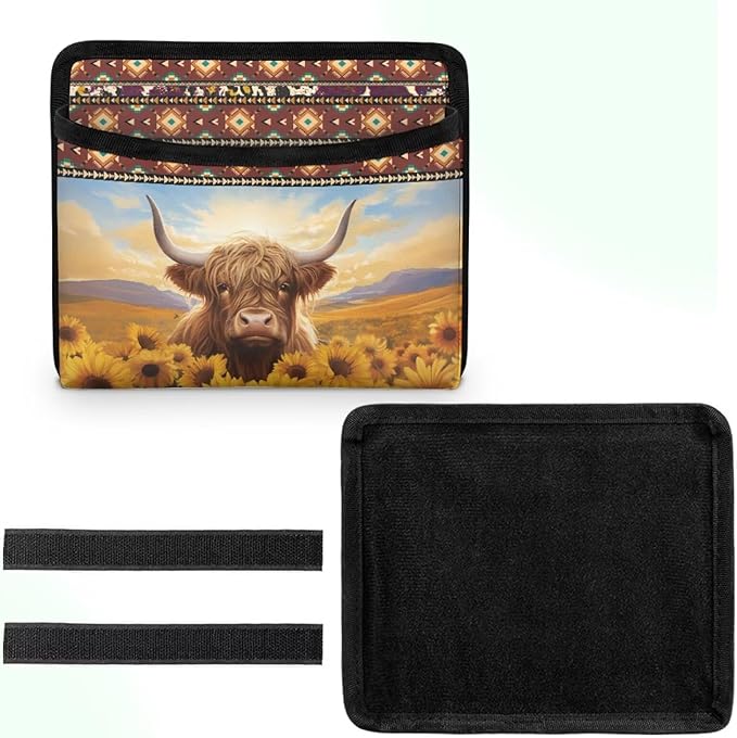 Aztec Highland Cow Car Side Pocket Organizer Universal Car Seat Side Pocket Pouch Auto Console Door Organizer Bag Holder for Phone Sunglasses Keys Multifunction for Most Cars SUV
