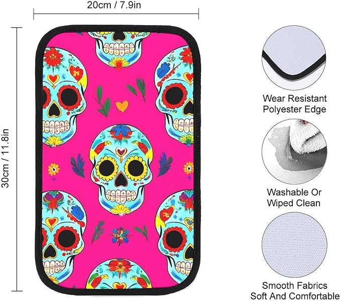 Center Console Cover Seat Box Cover, Auto Armrest Cover Protector Interior Accessories Decor Day Dead Mexican Sugar Skull Car Center Console Pad Fit for Vehicles