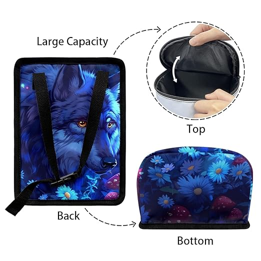 Fantasy Blue Wolf Car Trash Can, Hanging Zipper Design Garbage Bin for Backseat