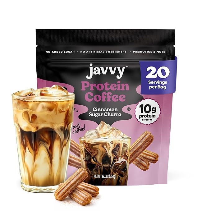 Cinnamon Sugar Churro Protein Iced Coffee - Premium Whey Protein & Instant Iced Coffees - 100% Natural Cold Brew - Zero Artificial Flavors & Sweeteners, 80 mg Caffeine, No Added Sugar, 20 Servings