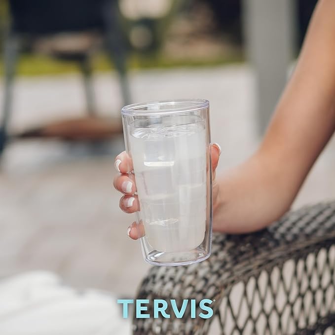 Tervis Clear & Colorful Lidded Made in USA Double Walled Insulated Tumbler Travel Cup Keeps Drinks Cold & Hot, 16oz, Purple Lid